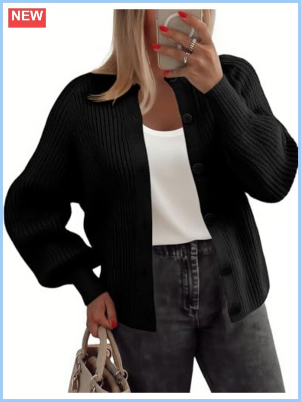 Zeagoo Women's Chunky Knit Button Down Cardigan Crew Neck Long Sleeve Sweater